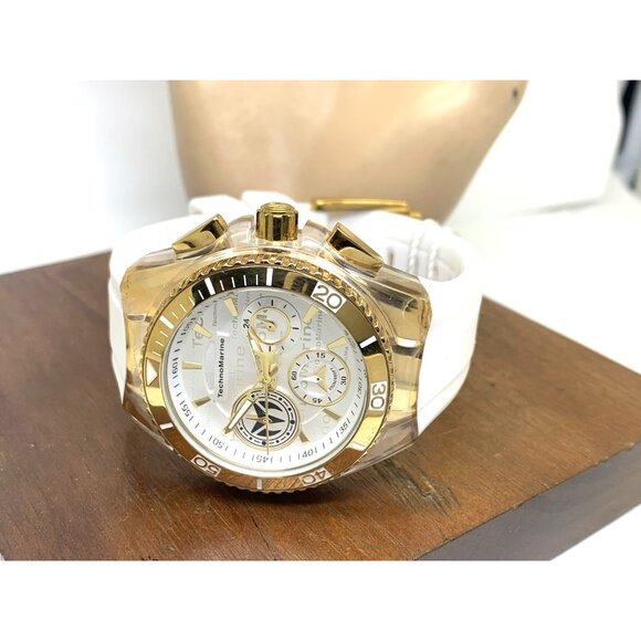 Technomarine Women\'s Watch TM-118133 Quartz Silver Gold White Rubber Strap 40mm main image 5
